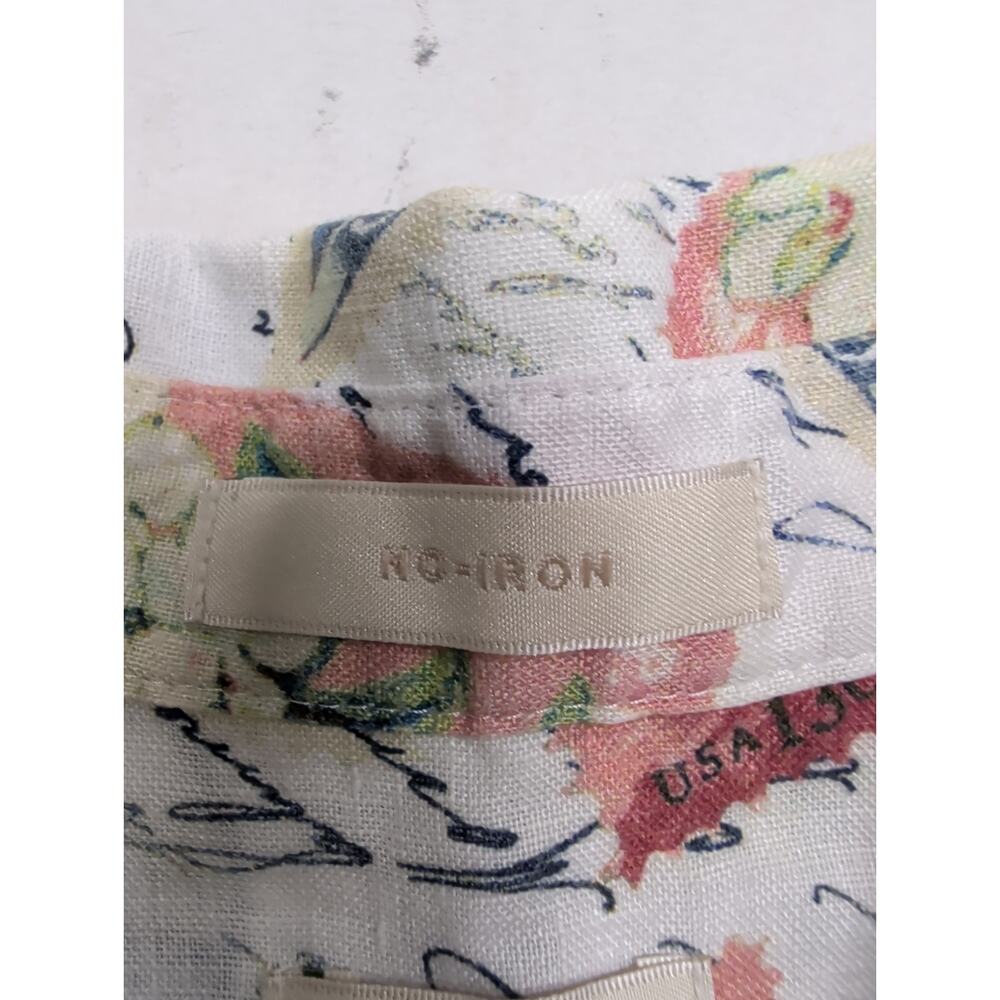 Chico's No Iron Linen Button Up Blouse Novelty Travel Stamp Print Birds Size 0 S - Picture 4 of 7